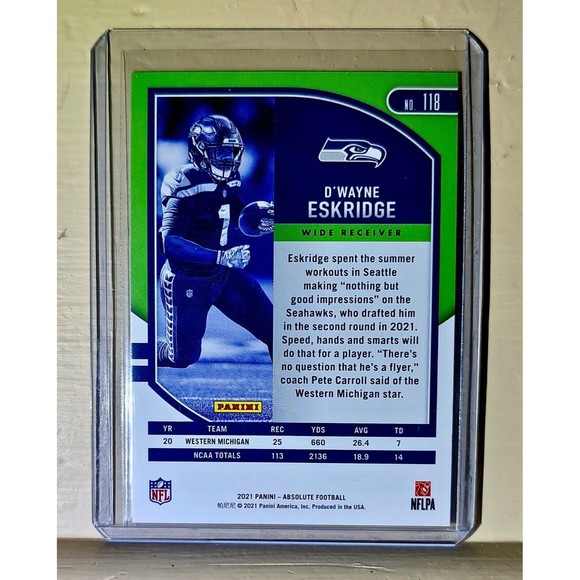 D'Wayne Eskridge 2021 Panini NFL Absolute Rookie Football #118 Card - Picture 2 of 2